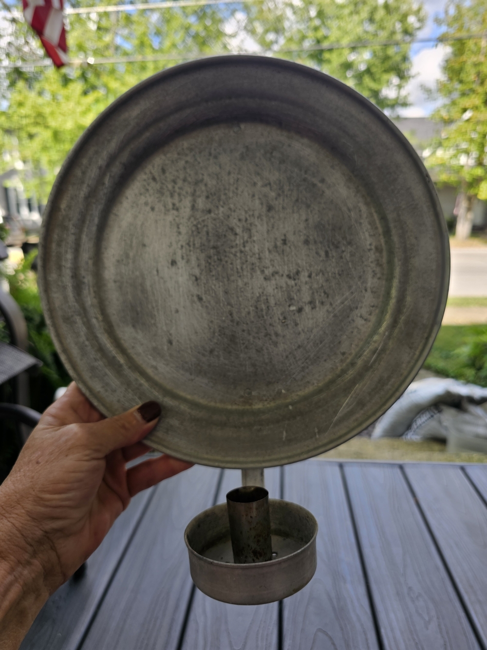 Vintage Colonial Style Pewter Reflector Wall Sconce Candleholder